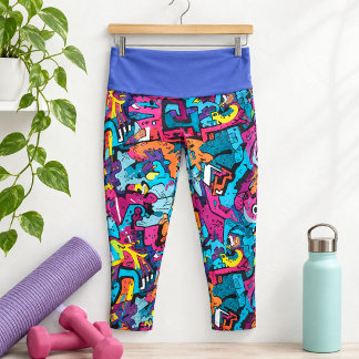 Vibrant Graphic Graffiti Inspiriert Capri Leggings