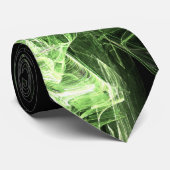 Vibrant Green Fractal Flame Art Black Tie Krawatte (Gerollt)