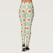 Vibrant Green & Orange Floral Leaf Pattern Legging Leggings (Rückseite)