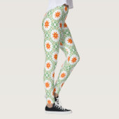 Vibrant Green & Orange Floral Leaf Pattern Legging Leggings (Rechts)