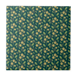 Vibrant Green Pattern with Yellow Flowers & Leaves Fliese