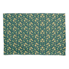 Vibrant Green Pattern with Yellow Flowers & Leaves Kissenbezug