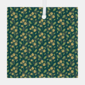 Vibrant Green Pattern with Yellow Flowers & Leaves Ornament Aus Glas (Rückseite)