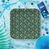 Vibrant Green Pattern with Yellow Flowers & Leaves Pappteller (Party)