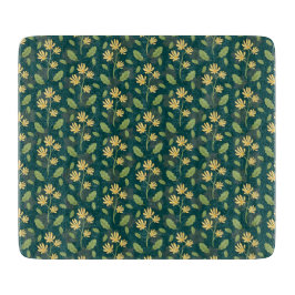 Vibrant Green Pattern with Yellow Flowers & Leaves Schneidebrett
