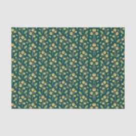 Vibrant Green Pattern with Yellow Flowers & Leaves Seidenpapier