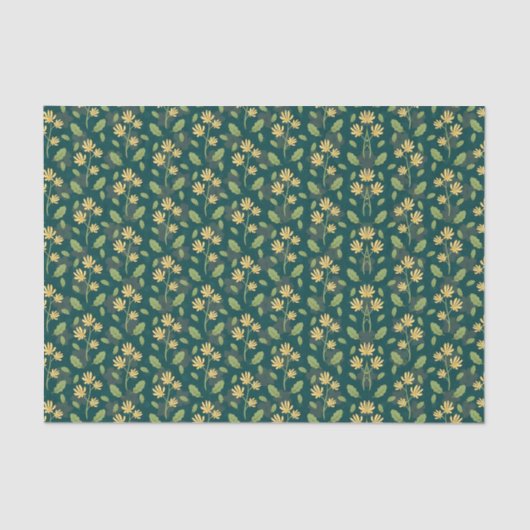 Vibrant Green Pattern with Yellow Flowers & Leaves Seidenpapier (Vorderseite)