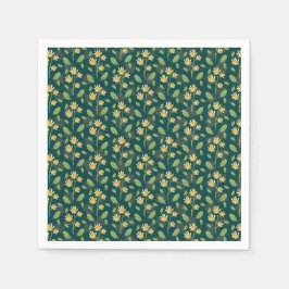 Vibrant Green Pattern with Yellow Flowers & Leaves Serviette