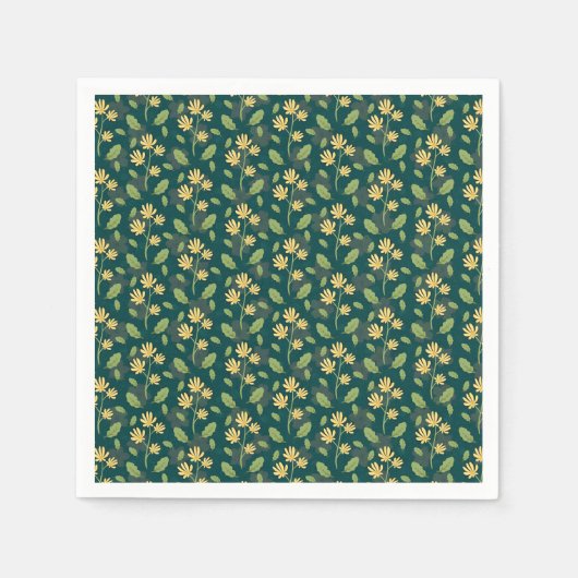 Vibrant Green Pattern with Yellow Flowers & Leaves Serviette (Vorderseite)