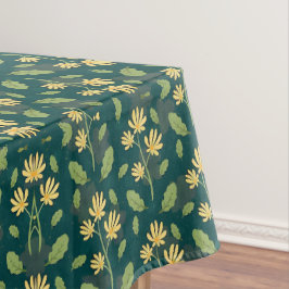 Vibrant Green Pattern with Yellow Flowers & Leaves Tischdecke