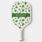 Vibrant Green Shamrocks Watercolor Pattern Name Pickleball Schläger (Rückseite)