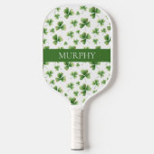 Vibrant Green Shamrocks Watercolor Pattern Name Pickleball Schläger (Vorderseite)