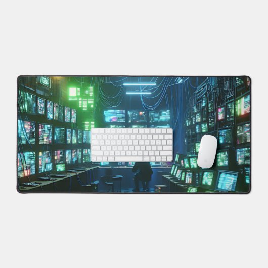 Vibrant Green und Blue High-Tech Hacker's Lair Schreibtischunterlage (Tastatur & Maus)