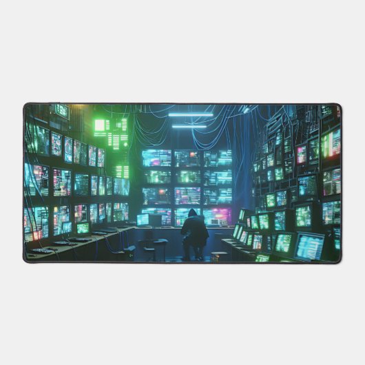 Vibrant Green und Blue High-Tech Hacker's Lair Schreibtischunterlage (Vorderseite)