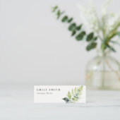 VIBRANT GREEN WATERCOLOR FERN FOLIAGE ADRESSE MINI VISITENKARTE (Stehend Vorderseite)