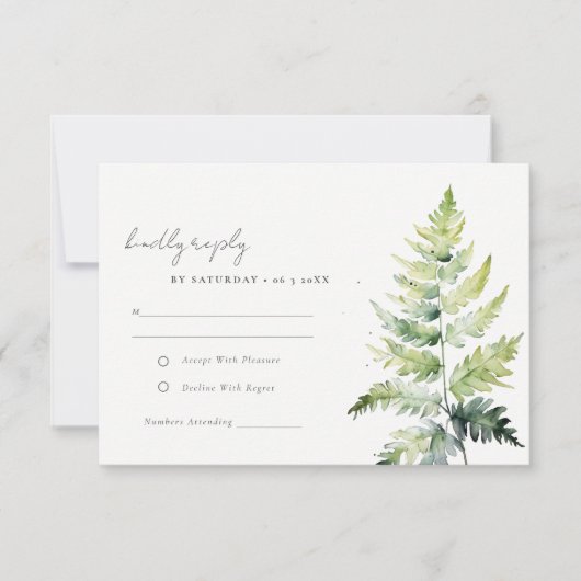 VIBRANT GREEN WATERCOLOR FERN FOLIAGE RSVP CARD (Vorderseite)