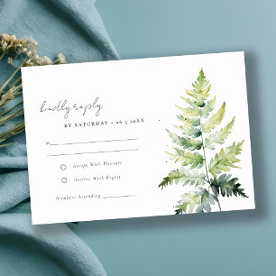 VIBRANT GREEN WATERCOLOR FERN FOLIAGE RSVP CARD KARTE