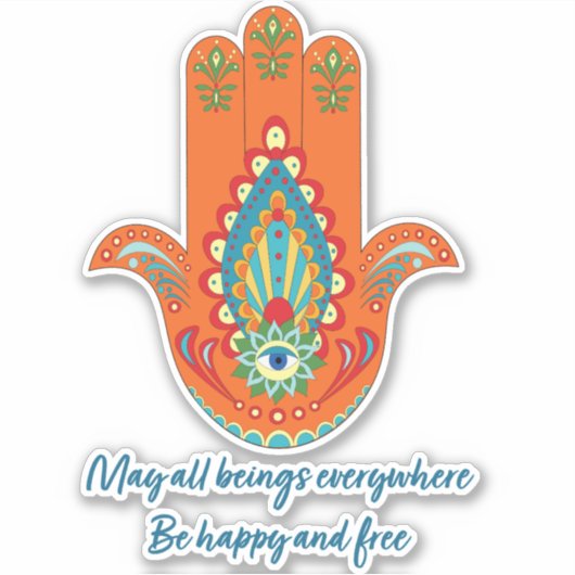 Vibrant Hamsa Hand Custom Cut Vinyl Sticker (Vorderseite)