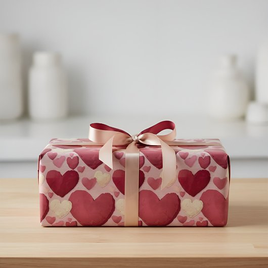 Vibrant Heart Pattern Wrapping Paper - Pink, Red,  Geschenkpapier