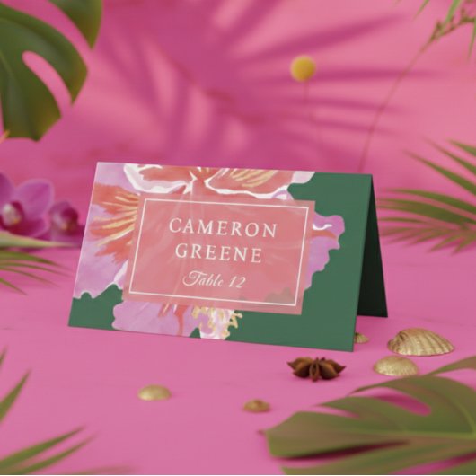 Vibrant Hibiscus Tropical Wedding Place Card Platzkarte