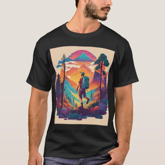 Vibrant Hiker in a Sunset Forest  T-Shirt (Vorderseite)