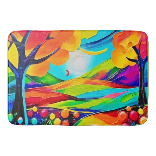 Vibrant Hillside Harmony Painting Badematte (Vorderseite)