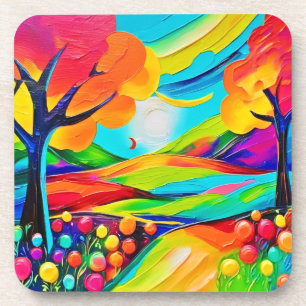 Vibrant Hillside Harmony Painting Getränkeuntersetzer