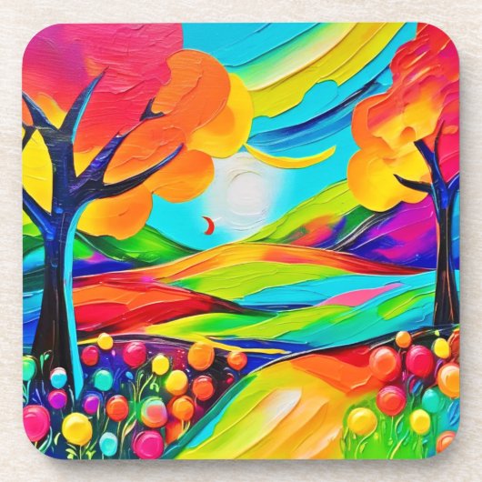 Vibrant Hillside Harmony Painting Getränkeuntersetzer (Vorderseite)