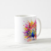 Vibrant Holi Peacock Watercolor Art Coffee Mug Kaffeetasse (VorderseiteRechts)