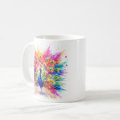 Vibrant Holi Peacock Watercolor Art Coffee Mug Kaffeetasse (Vorderseite Links)