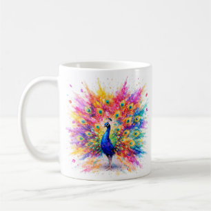 Vibrant Holi Peacock Watercolor Art Coffee Mug Kaffeetasse