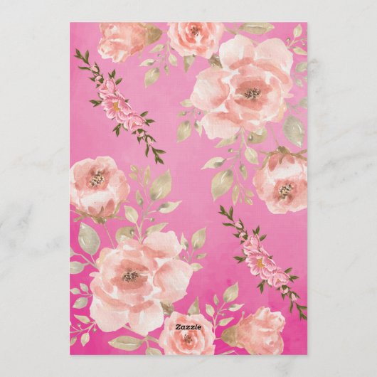 Vibrant Hot Pink Watercolor Floral Einladung (Rückseite)