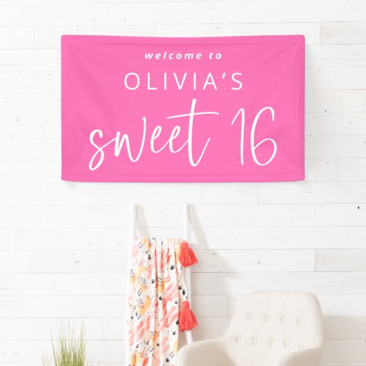 Vibrant Hot Pink Welcome to Sweet 16 Birthday Banner (Insitu)