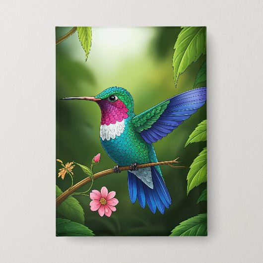 Vibrant Hummingbird Among Leaves Button (Vorderseite)