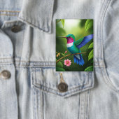 Vibrant Hummingbird Among Leaves Button (Insitu)