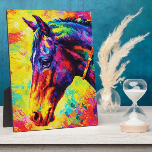 Vibrant Impasto Horse Portrait Colorful Wild Fotoplatte (Seite)