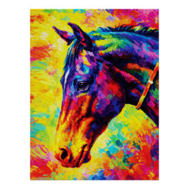 Vibrant Impasto Horse Portrait Colorful Wild Poster