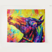 Vibrant Impasto Horse Portrait Colorful Wild Wandteppich (Vorderseite (Horizontal))
