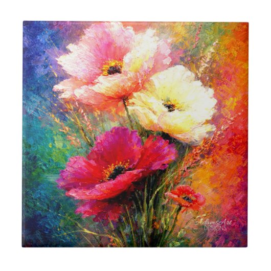 Vibrant Impressionist Poppy Flowers Fliese (Vorderseite)