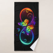 Vibrant infinity with rainbow butterfly on black badehandtuch (Badehandtuch)
