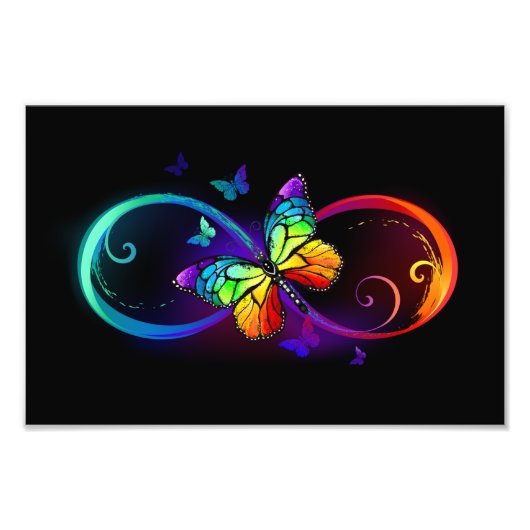 Vibrant infinity with rainbow butterfly on black fotodruck (Vorne)