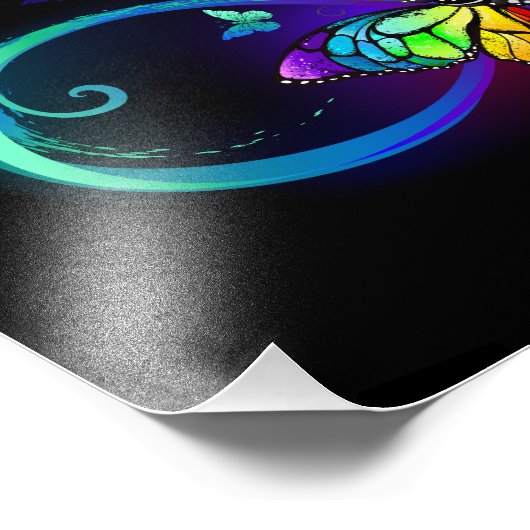 Vibrant infinity with rainbow butterfly on black fotodruck (Ecke)