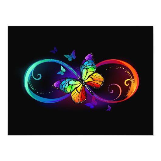 Vibrant infinity with rainbow butterfly on black fotodruck (Vorne)