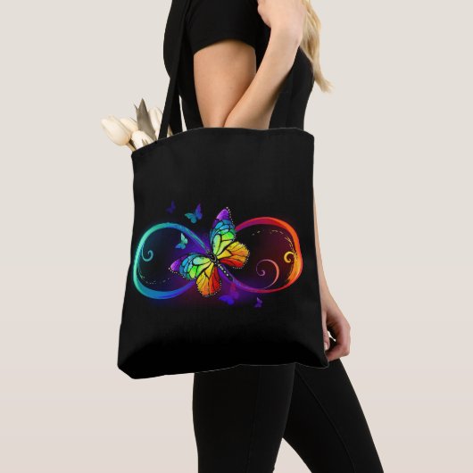 Vibrant infinity with rainbow butterfly on black tasche (Von Nahem)