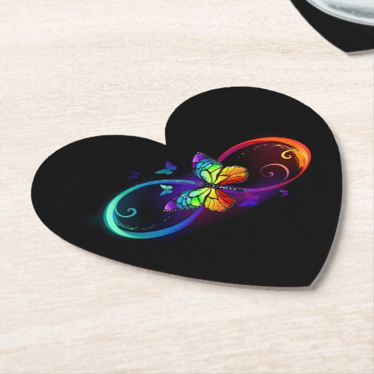 Vibrant infinity with rainbow butterfly on black untersetzer (angewinkelt)