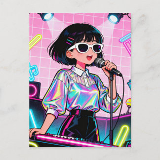 Vibrant Japanese Karaoke Pop Art Girl Postkarte