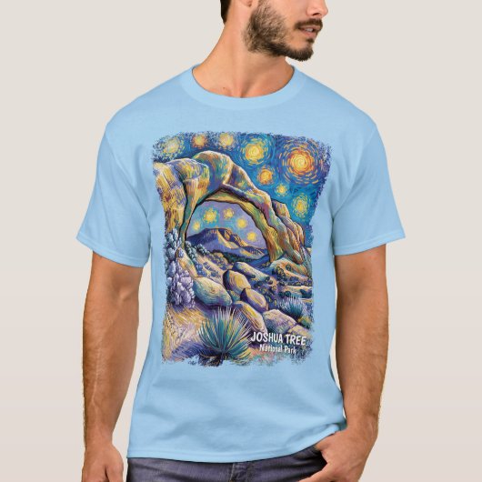 Vibrant Joshua Tree Desert Rocks Modern Van Gogh T-Shirt (Vorderseite)