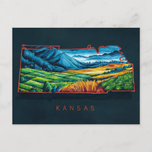 Vibrant Kansas Map Art Postkarte