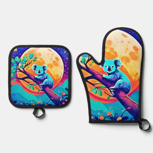 Vibrant Koala Moon Ofenhandschuh & Topflappen-Set (Vorderseite)
