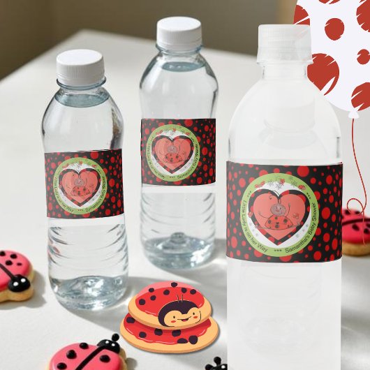 Vibrant Ladybug Polka Dot Water Bottle Label  Wasserflaschenetikett